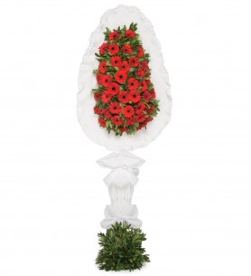 Tek Katlı Kırmızı Gerbera Çiçekleri Çelenk